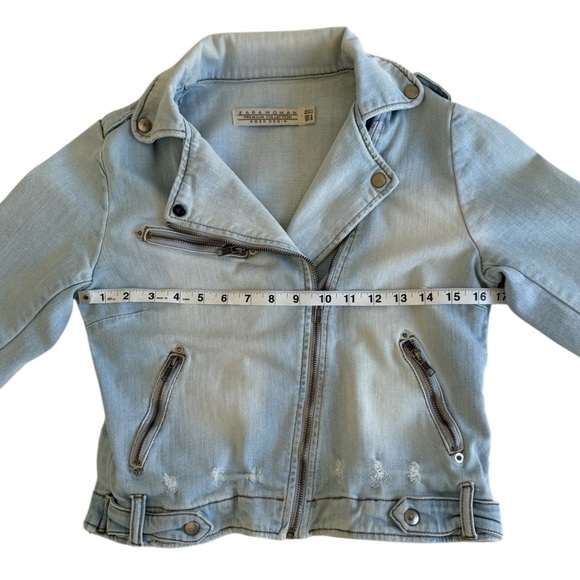 Zara Woman Premium Denim Moto Jacket Cropped Light Wash Biker Distressed M Y2K - Picture 8 of 10